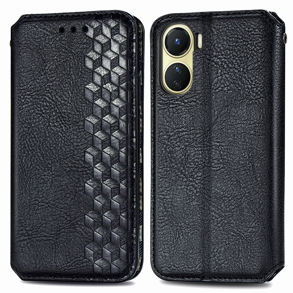 PU Leather Phone Case For vivo Y16 4G Wallet Stand Imprinting Rhombus Magnetic Anti-shock Phone Cover PU Leather Phone Case For vivo Y16 4G Wallet Stand Imprinting Rhombus Magnetic Anti-shock Phone Cover